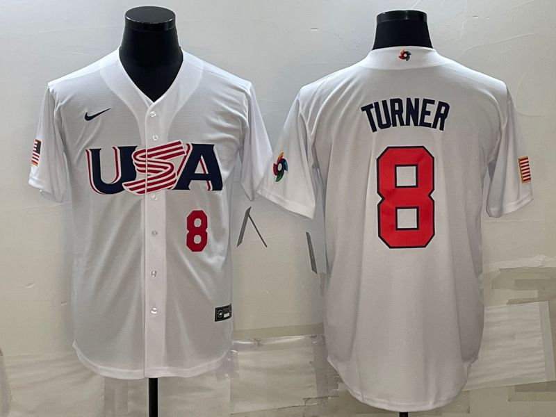 Men 2023 World Cub USA #8 Turner White Nike MLB Jersey6